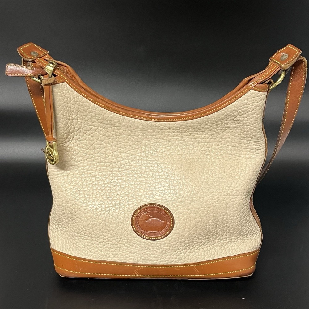 Donney & Bourke 90s‎ Taupe W/ British Tan Trim Pebbled Leather Vtg Hobo Bag USA